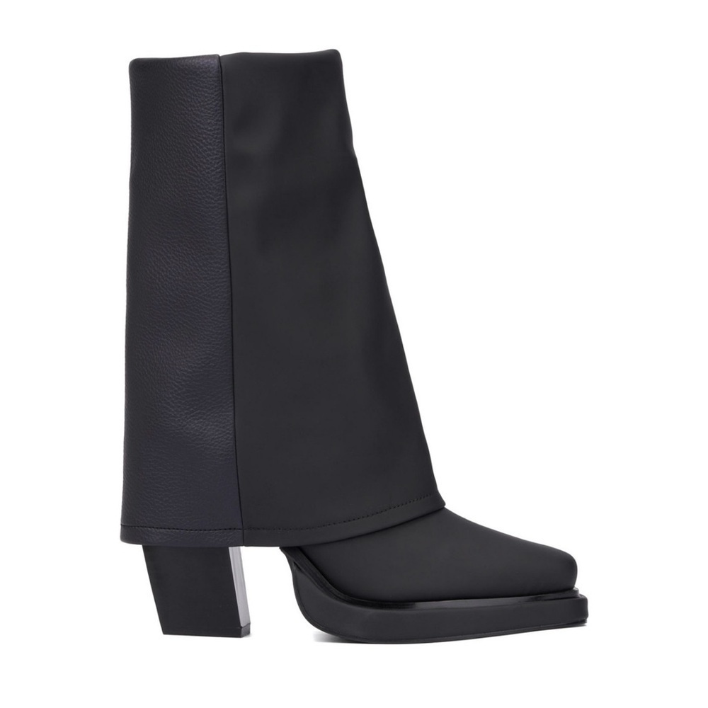 Olivia Miller Virgo Fold-Over Black Heeled Platform Boots NEW - Picture 2 of 15